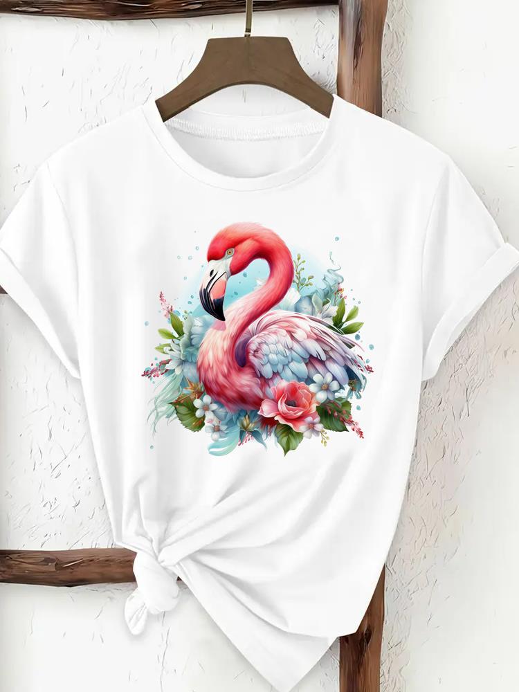 (Asiatische Größe) Damenbekleidung T-Shirt Aquarellblume niedlich Damen-Print T-Shirt Top Mode Damen Kurzarm Grafik T-Shirts