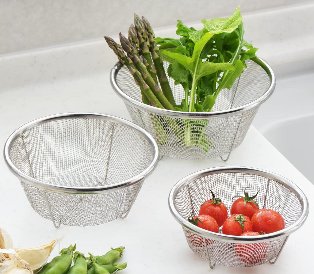 Yoshikawa Mini Set and Stainless Mizureed Made in SJ3466 Colander, 3-Piece (13, 15, 17m), Steel, II, Tsubame-Sanjo, Japan,