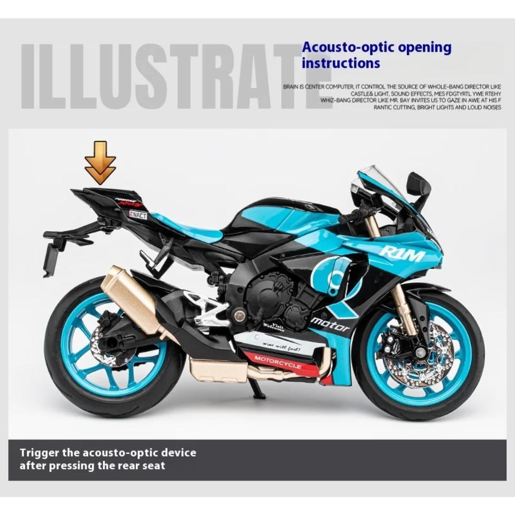 1/12 Scale Yamaha R1M Toy Motorcycle Model Alloy Diecast with Shock Absorption Simulation Scale Motorcycle Model Toys for Kids Gifts