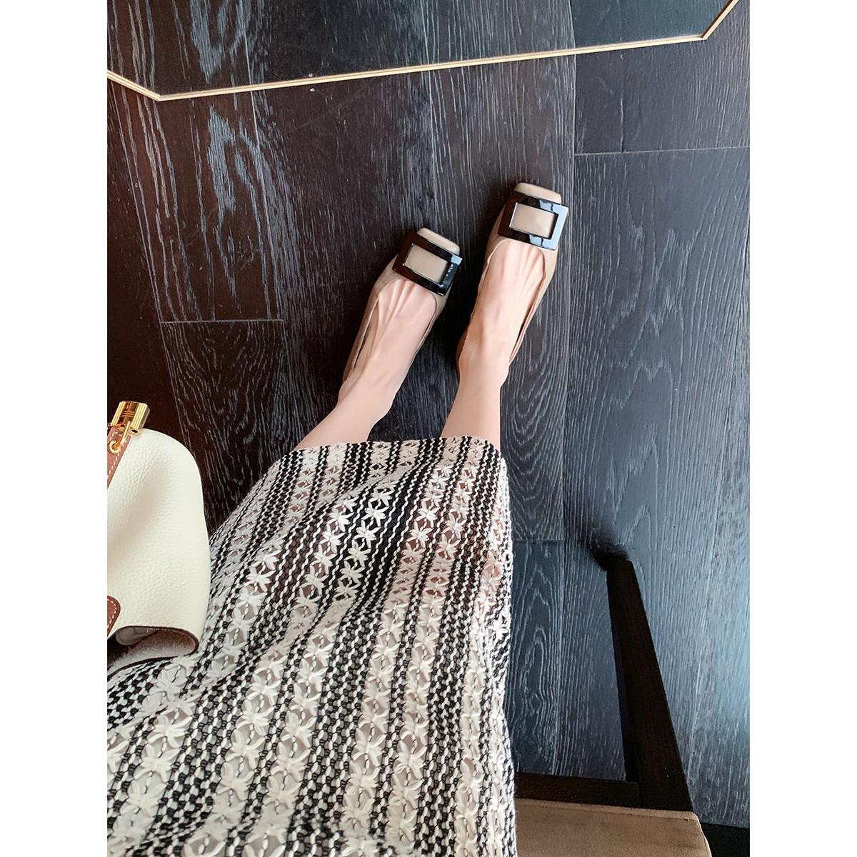 

Точечный второй волос ~ Елисейские поля ~ Элегантный квадратный носок с квадратной пряжкой на резинке из мягкого хлопка с неглубоким горлом, одиночные туфли для женщин 40