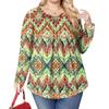 Women's Plus Size Fashion Printed Casual Pleated Round Neck Long Sleeve Top