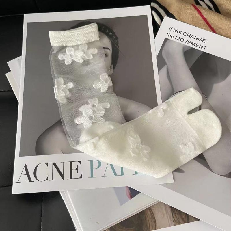 

Ультратонкие Прозрачные Женские Носки с Раздельным Пальцем Черные Белые Летние Хрустальный Шелк Цветочный Ажур Прозрачные Носки с Двумя Пальцами Японские Таби one size белый