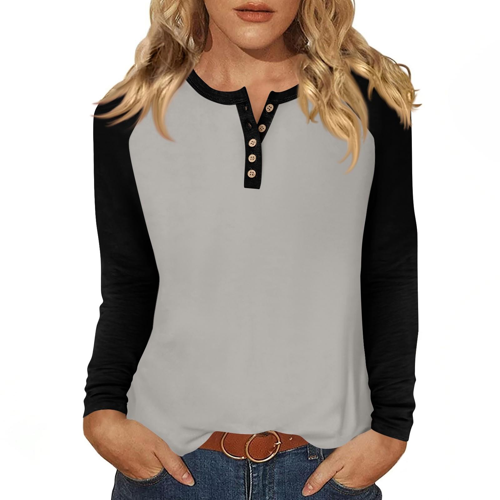 

Женская футболка с принтом, длинный рукав, повседневная мода, базовая, круглый вырез, пуговицы, рукав реглан, топ M