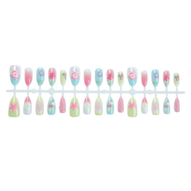30 Piezas Concha de Playa Uñas Postizas Hechas a Mano Flor 3D Mariposa Corazón Elegantes Puntas de Uñas Artísticas