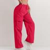 Women's Solid Color High-waisted Quick-drying Pants With Drawstring Casual Wide-leg Sports Cargo Pants