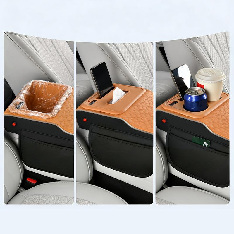 10-in-1 Multifunctional Car Armrest Storage Box Superior Sporty Heightening Pad Usb Charging Port With Starry Atmosphere Lamp