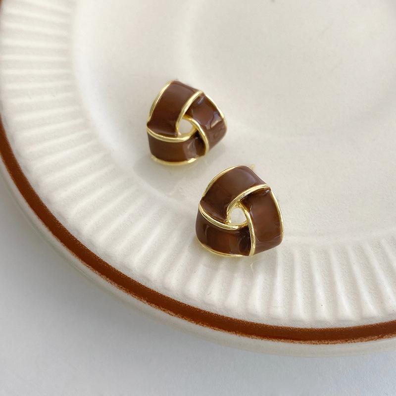 Eco-Friendly Geometric Drip Glaze Triangle Stud Earrings - High-End Autumn/Winter Fashion for Women