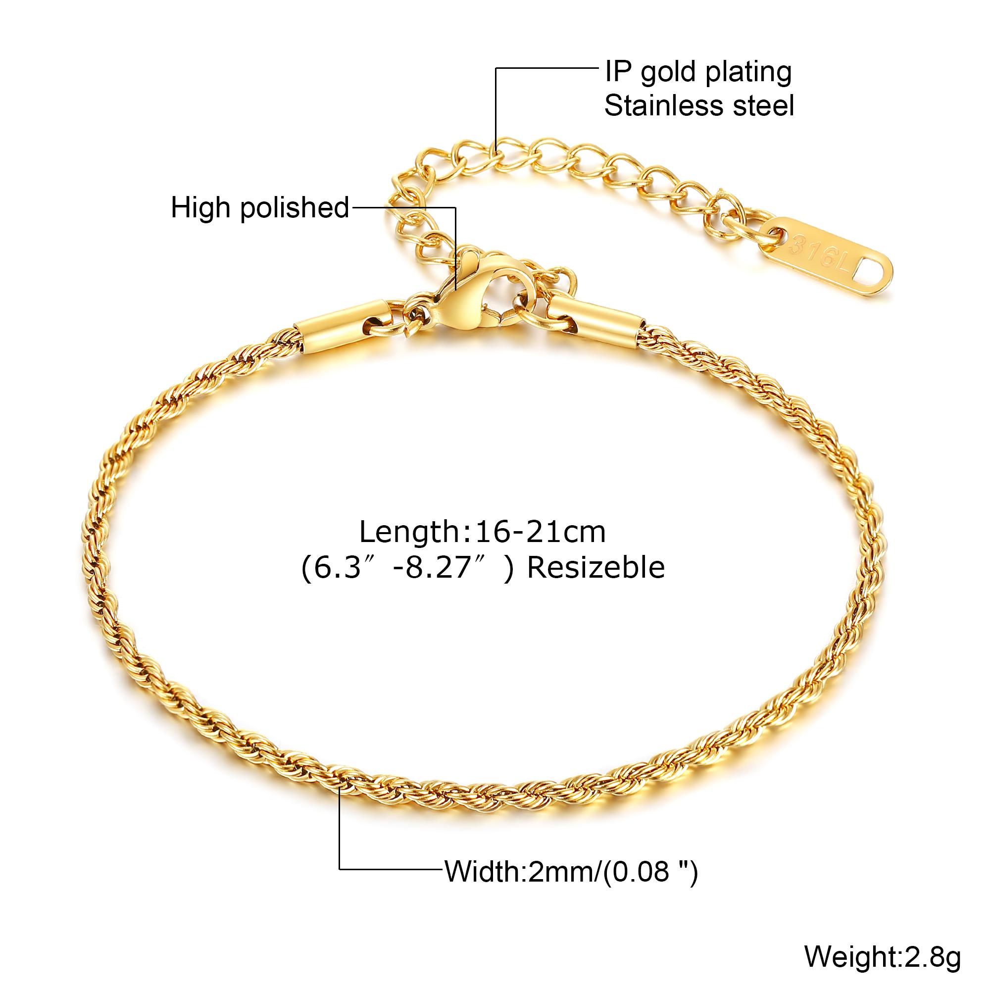 

2/3/4/5/8mm Classic Twist Rope Chain Bracelet for Women, Not Fade Gold Color Stainless Steel Bracelet, Simple Fashion Jewelry