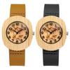 Watch with Bamboo Genuine Leather Arabic Wooden Dial with Quartz Analog Soft Leather Casual Business Stylish Gift Women's Design, Strap, Numerals,