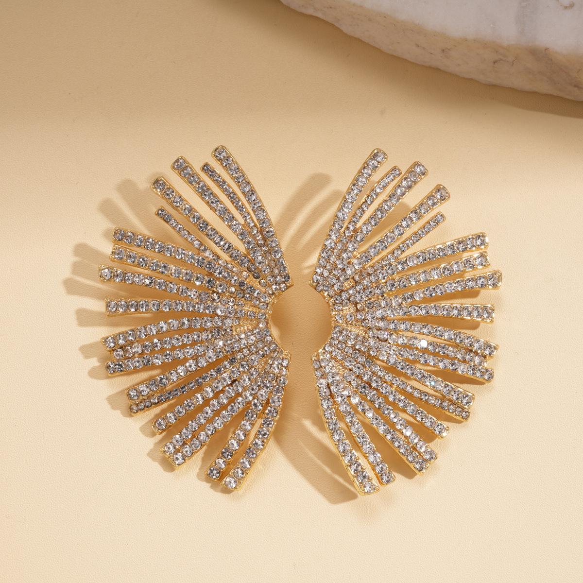 Exaggerated wind diamond fan-shaped silver needle earrings niche exquisite stud earrings premium earrings