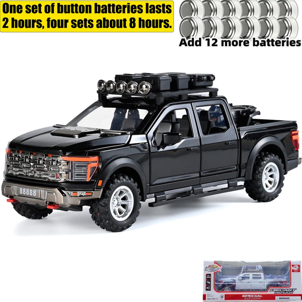 1/24 Ford F150 Off Road SUV Alloy Diecast Model Car Sound & Light Simulation Collectibles Hobby Birthday Gifts for Friend Pull Back
