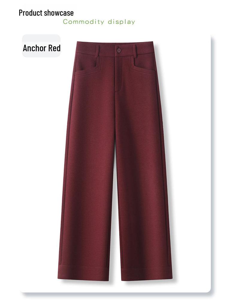 Ancola Women's Wool Wide-Leg Pants 2024 - Red Straight-Leg Cropped Trousers for Autumn/Winter