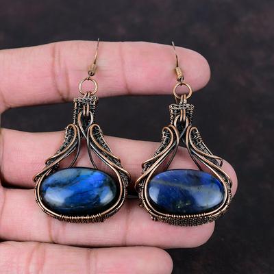 Labradorite Earring Copper Wire Wrapped Earring Natural Gemstone Earrings Copper Jewelry Ethnic Style Earring Handmade Jewelry Wedding Gift