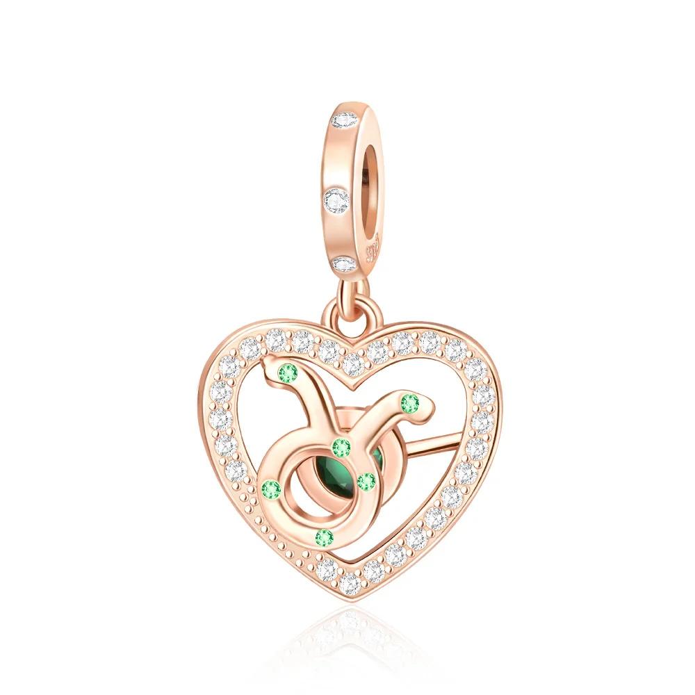 Funkelnde Kupferanhänger Roségold Schneeflocke Herz Geburtssteinperle Für Damen Halskette DIY Armband Geschenk Schmuck