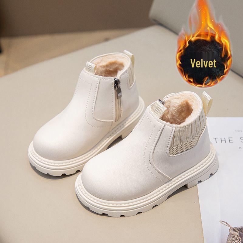 Children's Waterproof Martin Boots with Fleece Lining - Soft-Soled, Non-Slip, British Style Winter Boots