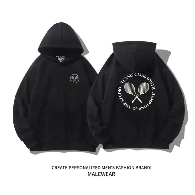 

Tennis Club Sweatshirt Women 2025 New Arrival Best Selling Fall and Winter Sports Style American Retro Tennis Hooded Outwear Black-Hooded [Spring & Fall regular Version]] XL