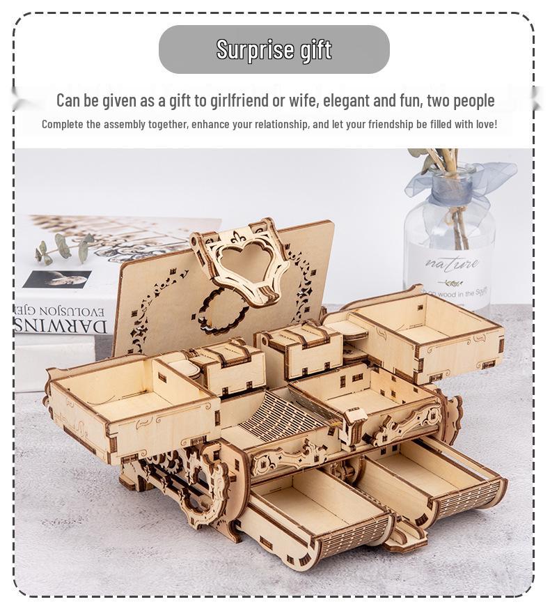 3D Wooden DIY Antique Jewelry Box Craft Gift for Kids - Movable Assembly Toy