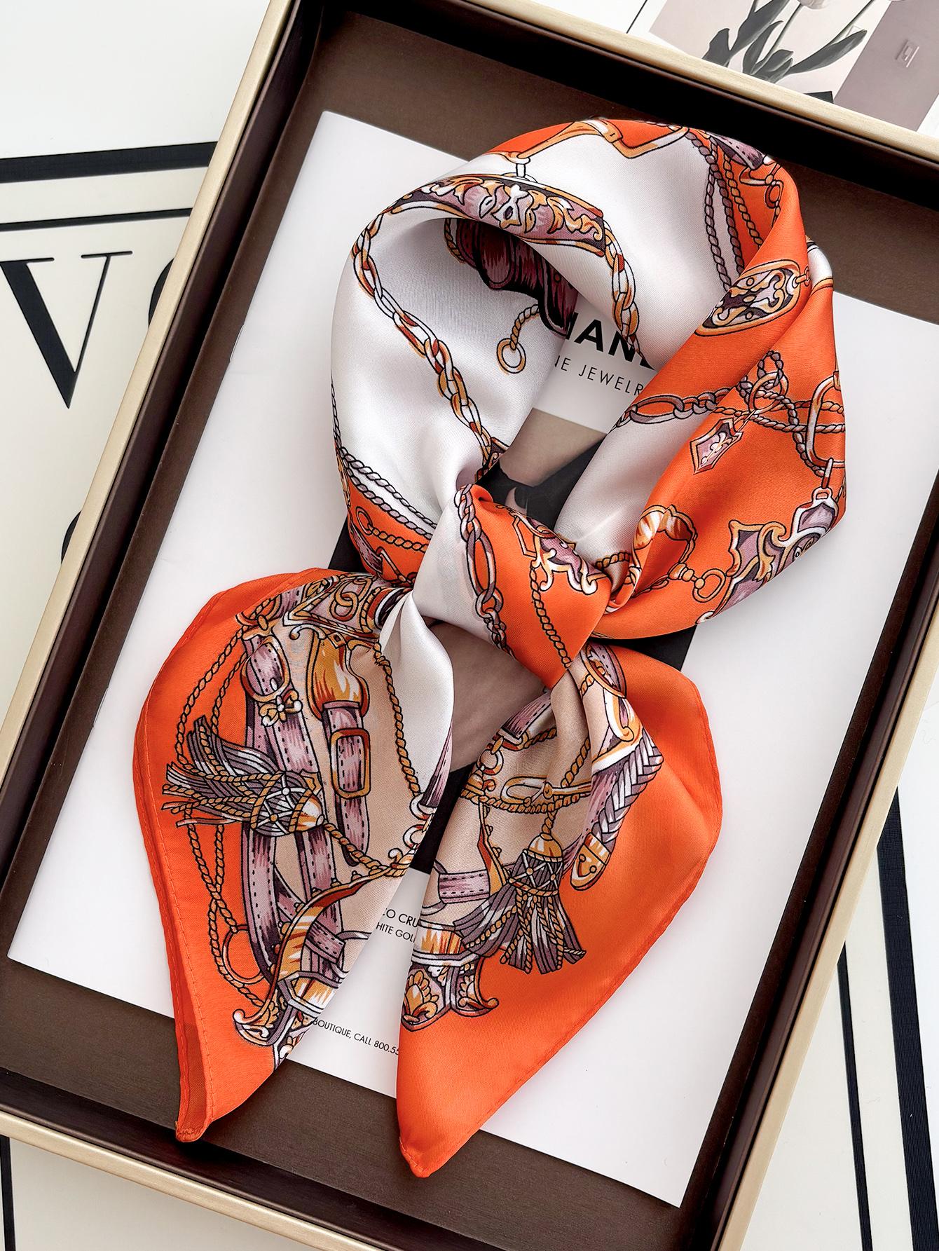 

Luxury Flower Print Designer Scarf Soft Satin Women Scarves Bandana Hijab Neckerchief Shawl Kerchief Hair Band Foulard Lady 70x70CM