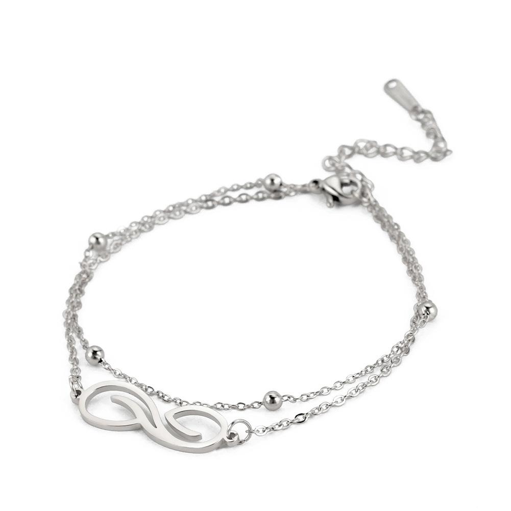 Double Layer Titanium Steel Cross Bead Bracelet With Infinity Symbol Pendant