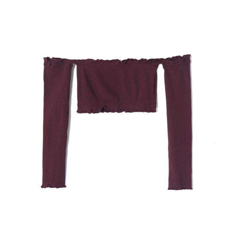 

Women s Solid Color Elegant off-Shoulder Long Sleeves Cropped T-shirt Purple M