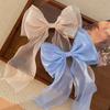 Sweet Chiffon Bow Hair Clips Girls Blue Shining Satin Bowknot Hair Clips Ribbon Bow Barrette Hairpin Grip Ponytail Clip Headwear