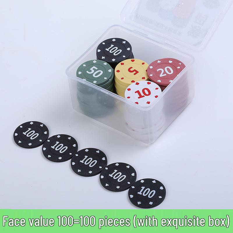 Boxed 100 Plastic Chips for Card Games: Baccarat, Mahjong, Poker