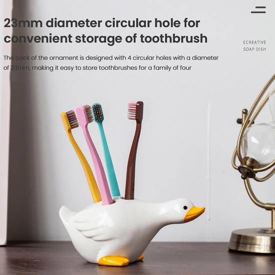 Duck Toothbrush Holder Ceramic Cute Toothbrush Organizer Decorative Cartoon Duck Toothbrush Stand for Bathroom