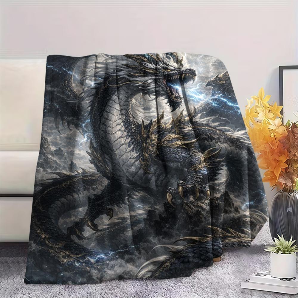1Pc Fantasy Dragon Print Flannel Blanket, High Quality Comfortable for All Seasons, Home Decor, Warmth and Comfort, Perfect for Gifts
