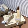 2025 Spring and Autumn New Korean Version Fashion Transparent High Heels Women's Thin Heels Pointed Rhinestone Champagne Single Shoes Women