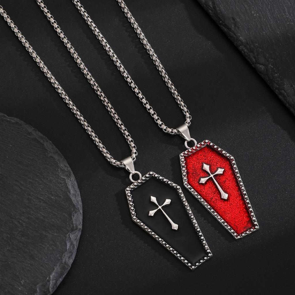 Coffin Cross Pendant Box Chain Necklace for Women