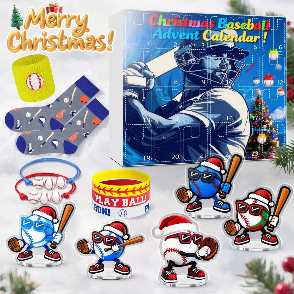 23d Weihnachts-Adventskalender, Baseball-Spielzeug für Kinder und Jugendliche, Überraschungs-Geschenkboxen für Jungen, Mädchen und Jugendliche, Baseball-Zubehör und Dekorationen