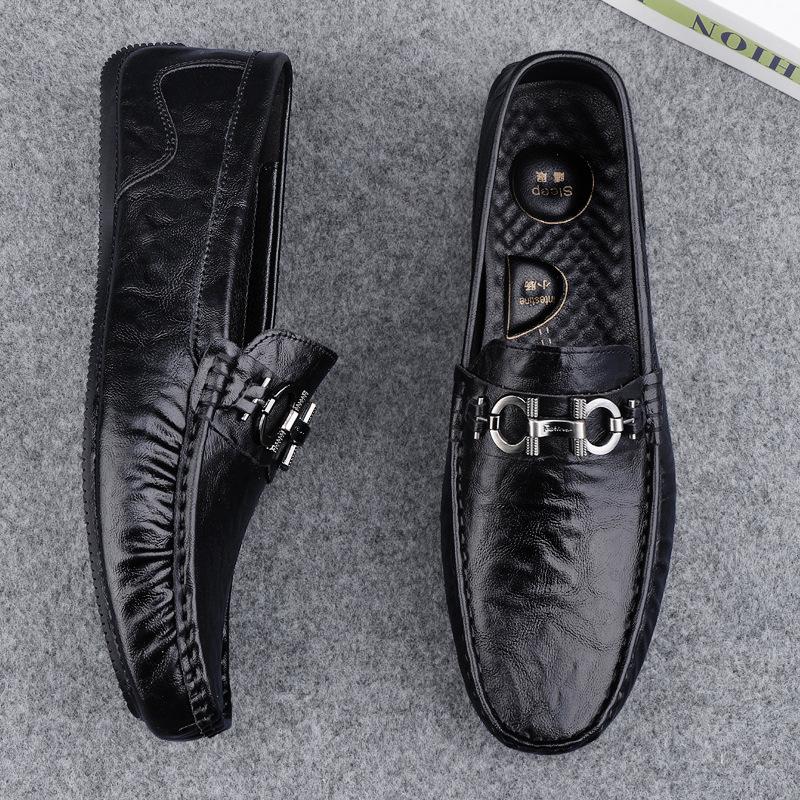Doudou Schuhe Herren Echtes Leder Rindsleder High-End Ein-Pedal Slipper Lässige Lederschuhe Herren Loafer