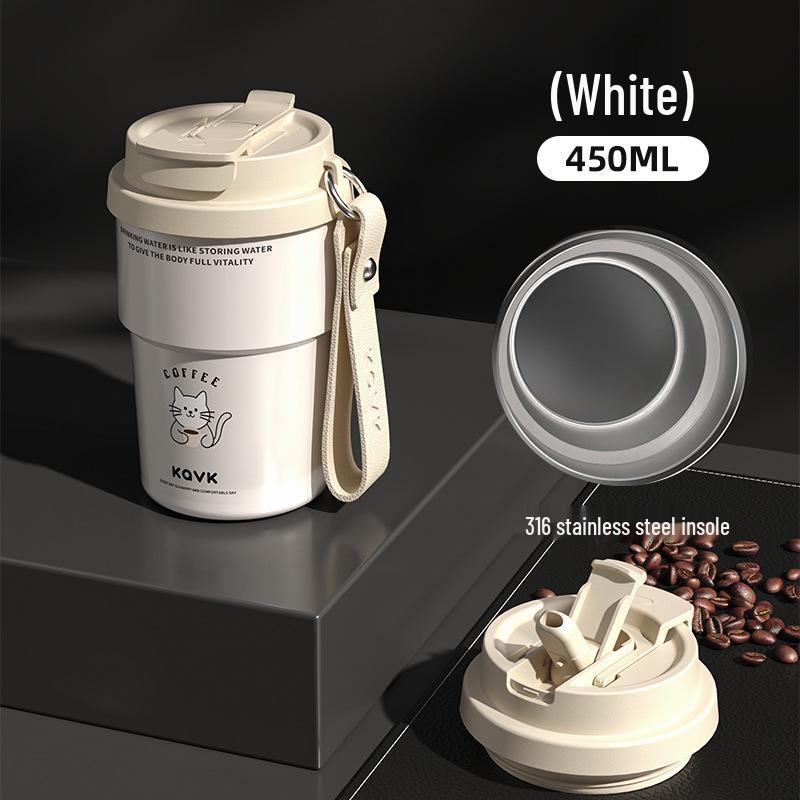 Premium 316 Stainless Steel Insulated Cup with Carrying Rope and Dual-Lid for Coffee and Water