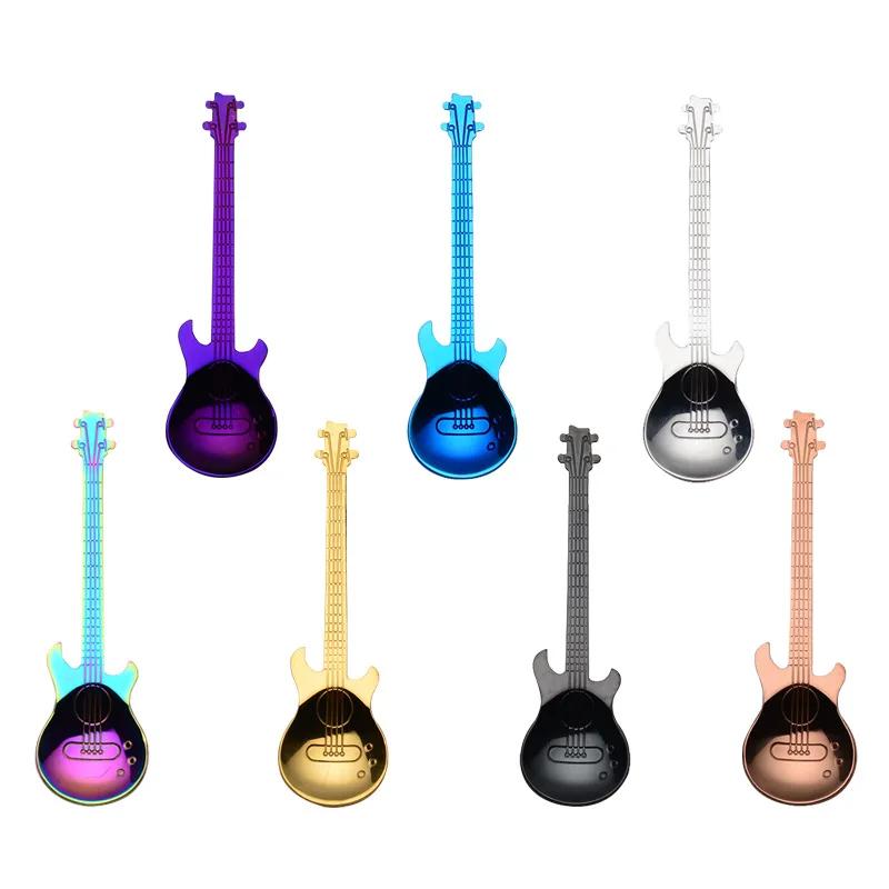 1/5Pcs Stainless Steel Guitar Shaped Coffee Spoons Teaspoon Stirring Spoon Dessert Tools for Coffee Tea Kitchen Accessories