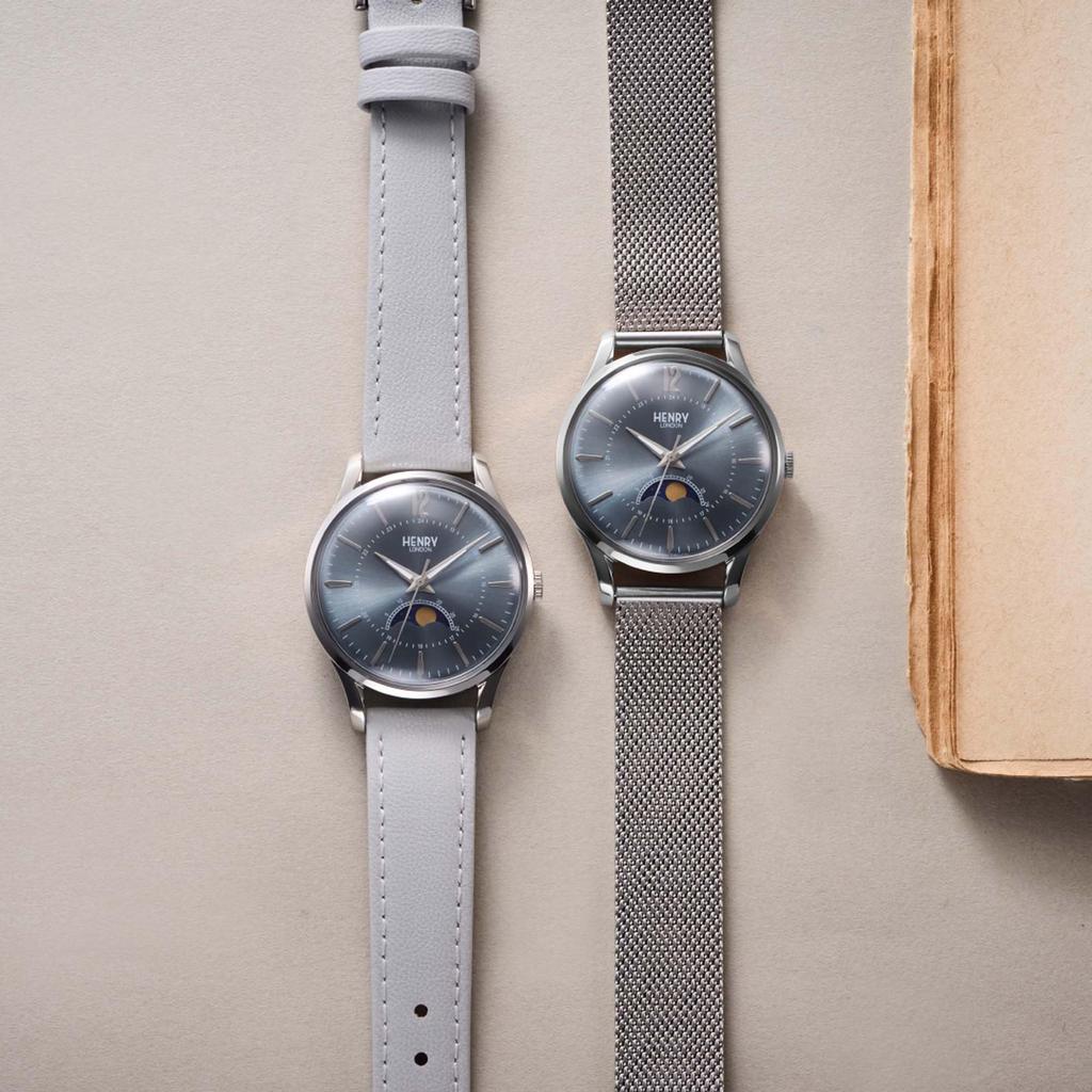 Watch APPLE LEATHER Blue Dial Stainless Steel Windshield Quartz 34MM London Watch Brand Apple Leather [Henry London] HL34-LM-0377-AL [Item]