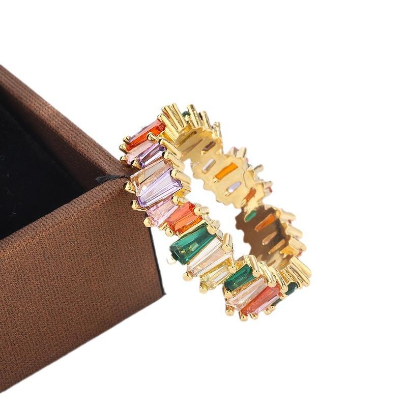 Silver Plated Zircon Ring Color Full Diamond Women's Gem Ring Jewelry