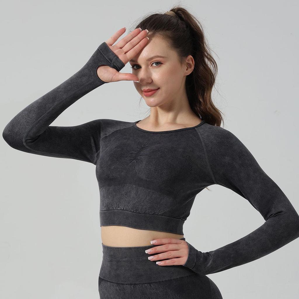 Zestaw do jogi dla kobiet z wysokim stanem: Spodnie podnoszące biodra i top z długim rękawem