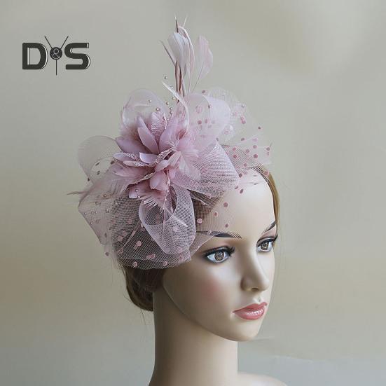 Feather Mesh Decorative Top Hat Headband Party Hair Accessories Women Flower Decor Dot Print Headpiece