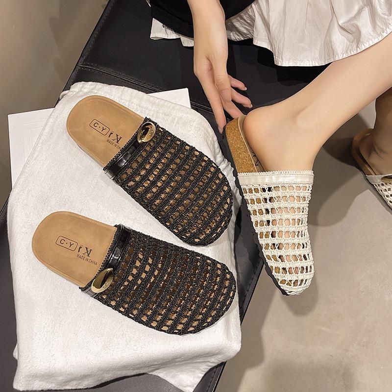 Mesh Soft Bottom Bag Head Slippers Women's Summer Wear New Thick Bottom Casual Half Tray Breathable Hollow Sandals