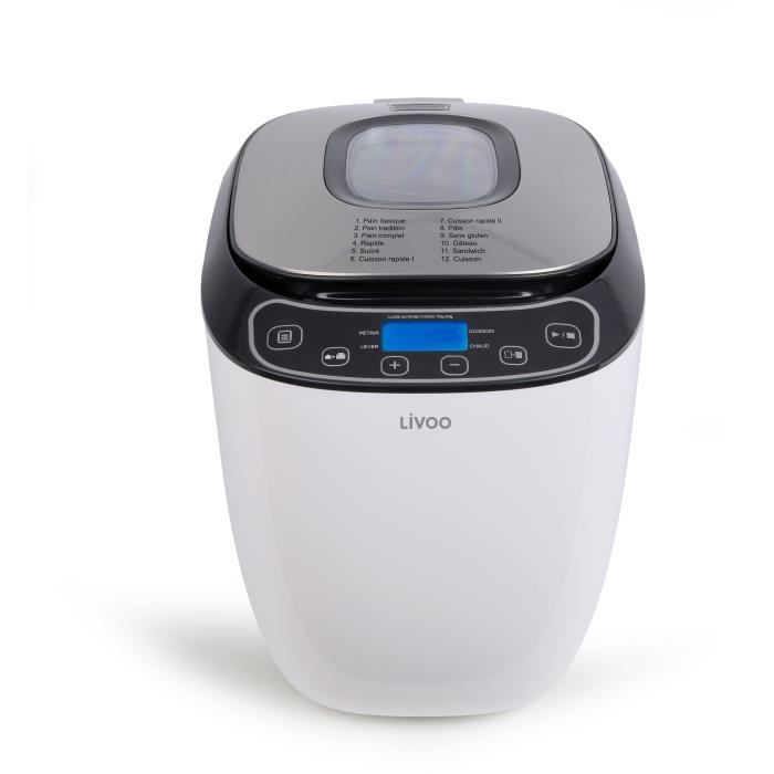Bread Machine - LIVOO - DOP218 - 550W - 12 Programs - Removable Aluminum Bowl - LCD Screen - 3 Accessories Included