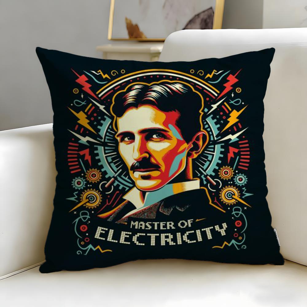 classic scientist Nikola Tesla Cushion Cover Soft EasyWash Pillow Case Versatile for Couch Bed Travel and Office