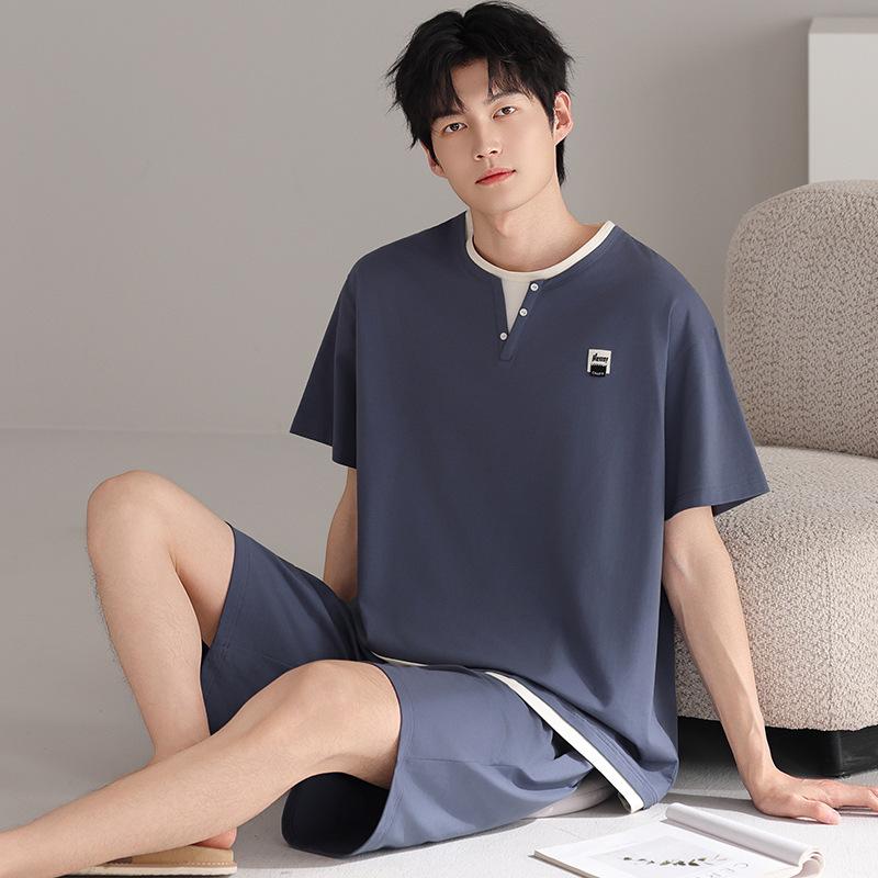 Pajamas Men's Summer Cotton Short Sleeve Shorts 1011 New Summer Thin Outer Wear Men's Large Size Loungewear Set