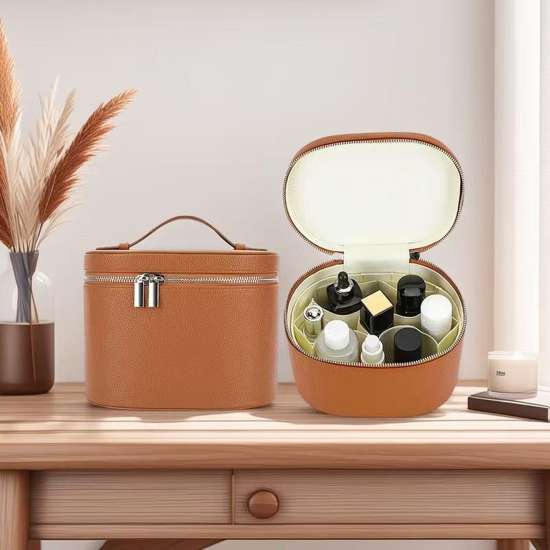 1pcs Portable  PU Leather Layered Cosmetic Case Large Capacity Travel Toiletry Organizer Waterproof Makeup Storage Box