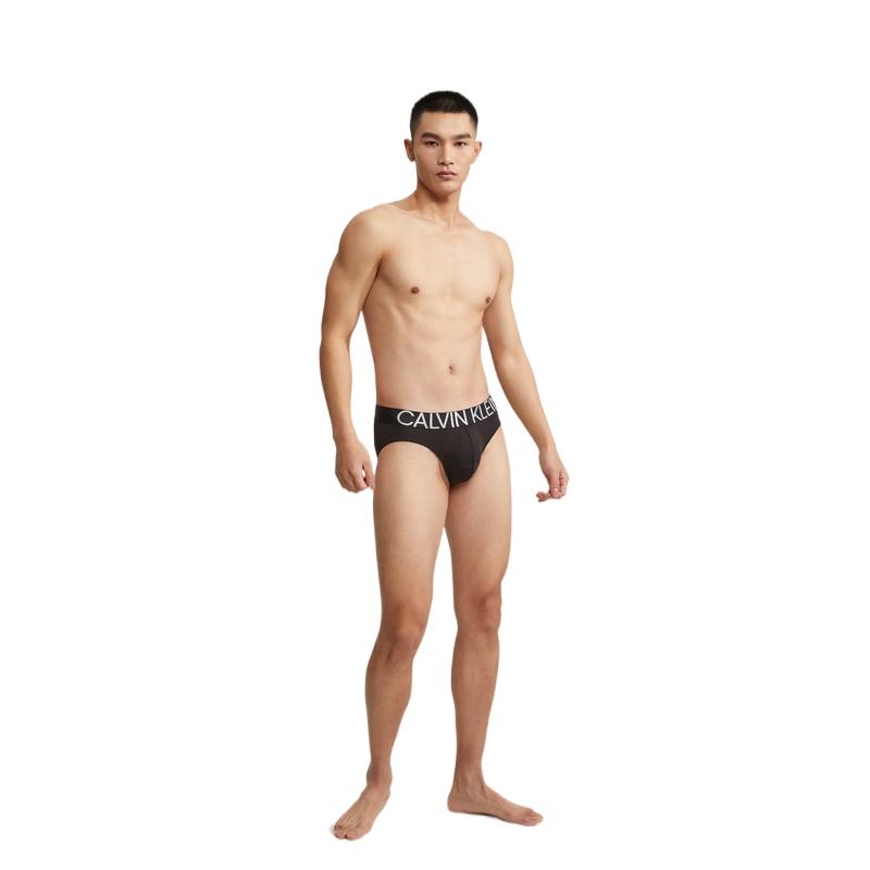 Calvin Klein Glossy Eye-Catching Jacquard Waistband Breathable Smooth Stretch Fitted Briefs Men Underwear Black NB1701O