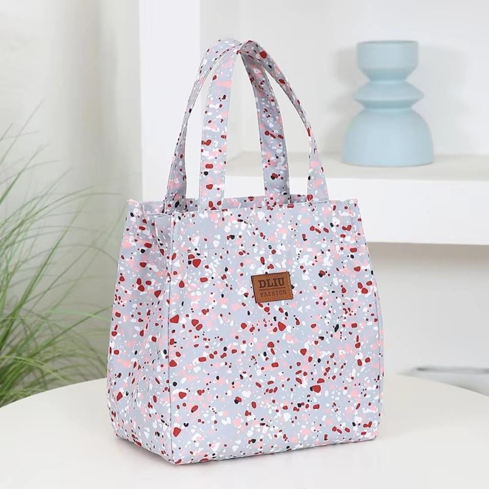 Portable Floral-printed Lunch Box Bag Large Capacity with Zipper Lunch Tote Bag Nylon Picnic Lunchbox Bag