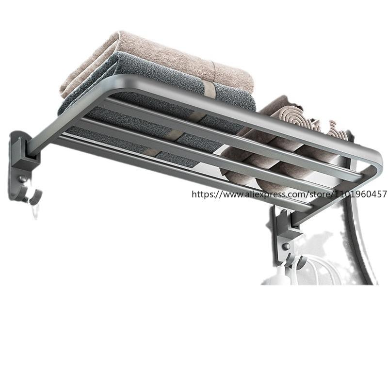 Gun Gray Bath Towel Rack, Toilet Non-punching Rack, Bathroom Space Aluminum Folding Towel Rack, Bathroom Pendant.