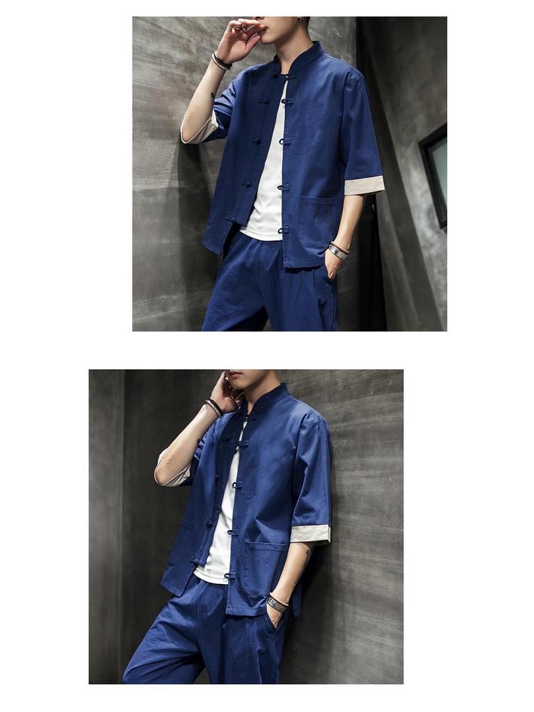 2020 Summer Men's Retro Plus Size Cotton Linen Tang Suit Jacket with Frog Button