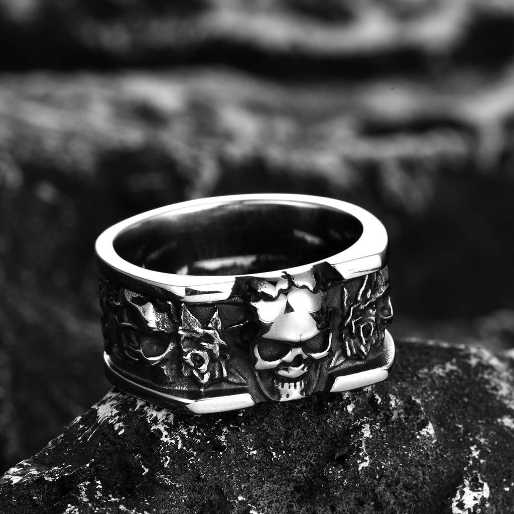 Neuer quadratischer Guss-Schädelring aus Edelstahl, Hip-Hop Kreative Persönlichkeit Herrenring Ring Ring