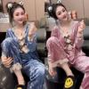 Ensemble de Pyjama en Velours Doré pour Femmes: Vêtements amples et confortables pour l'automne/hiver
