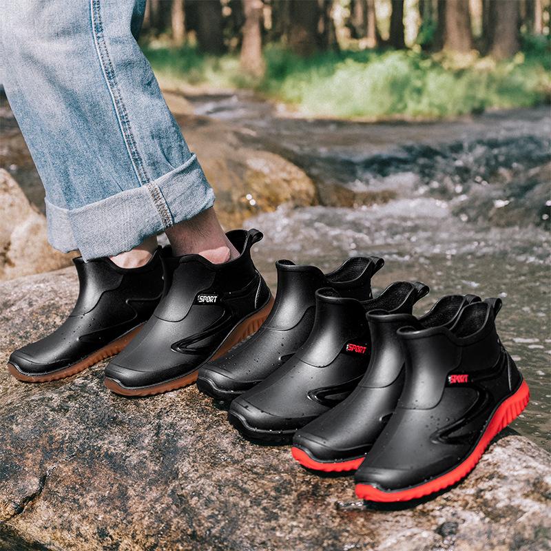Short-tube Rain Boots for Men's Takeaway Rider Construction Site Rubber Shoes Kitchen Fishing Waterproof Men PVC Warm Rain Boots